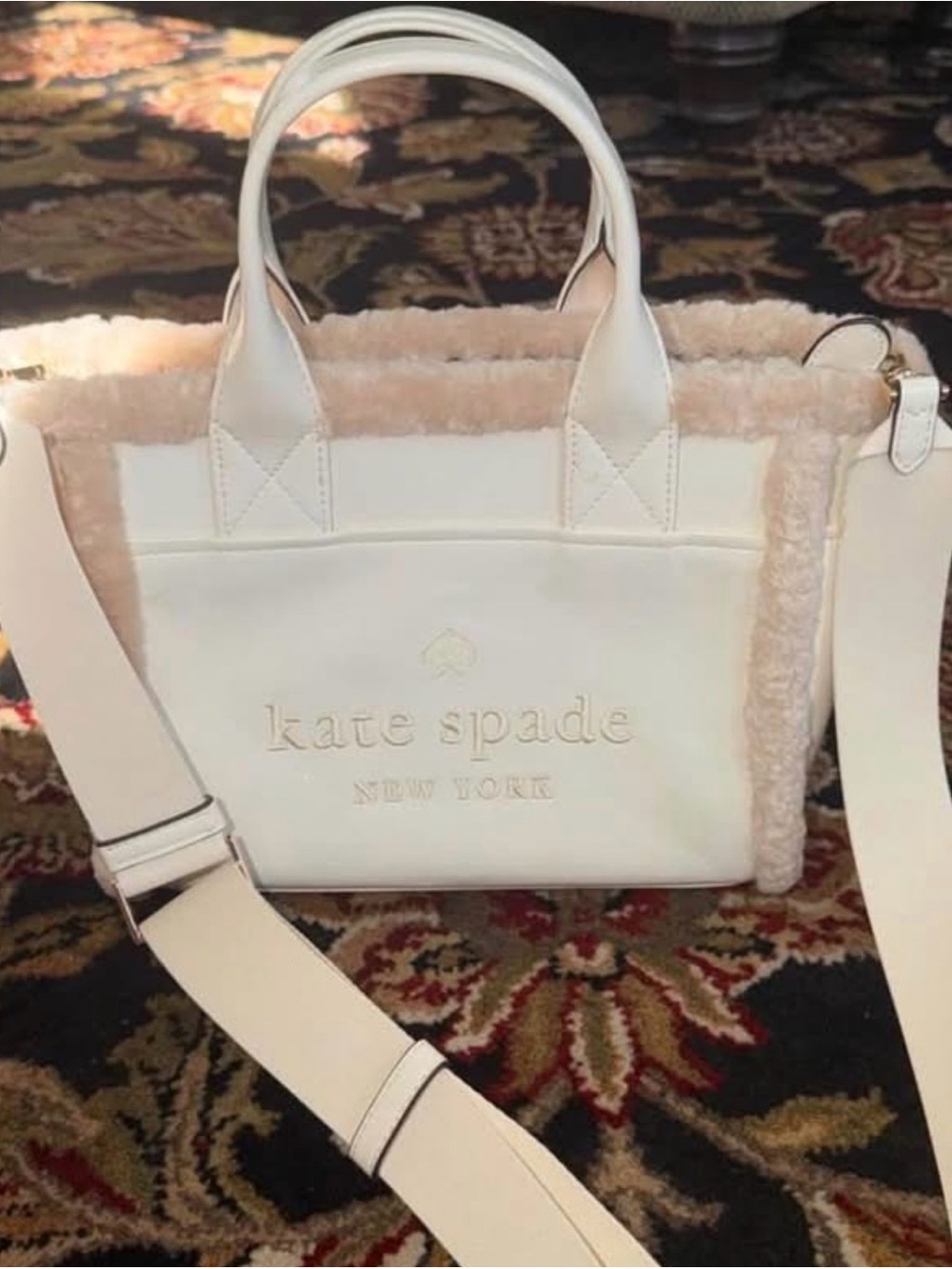 Kate Spade New York Cream Shearling-Trim Tote